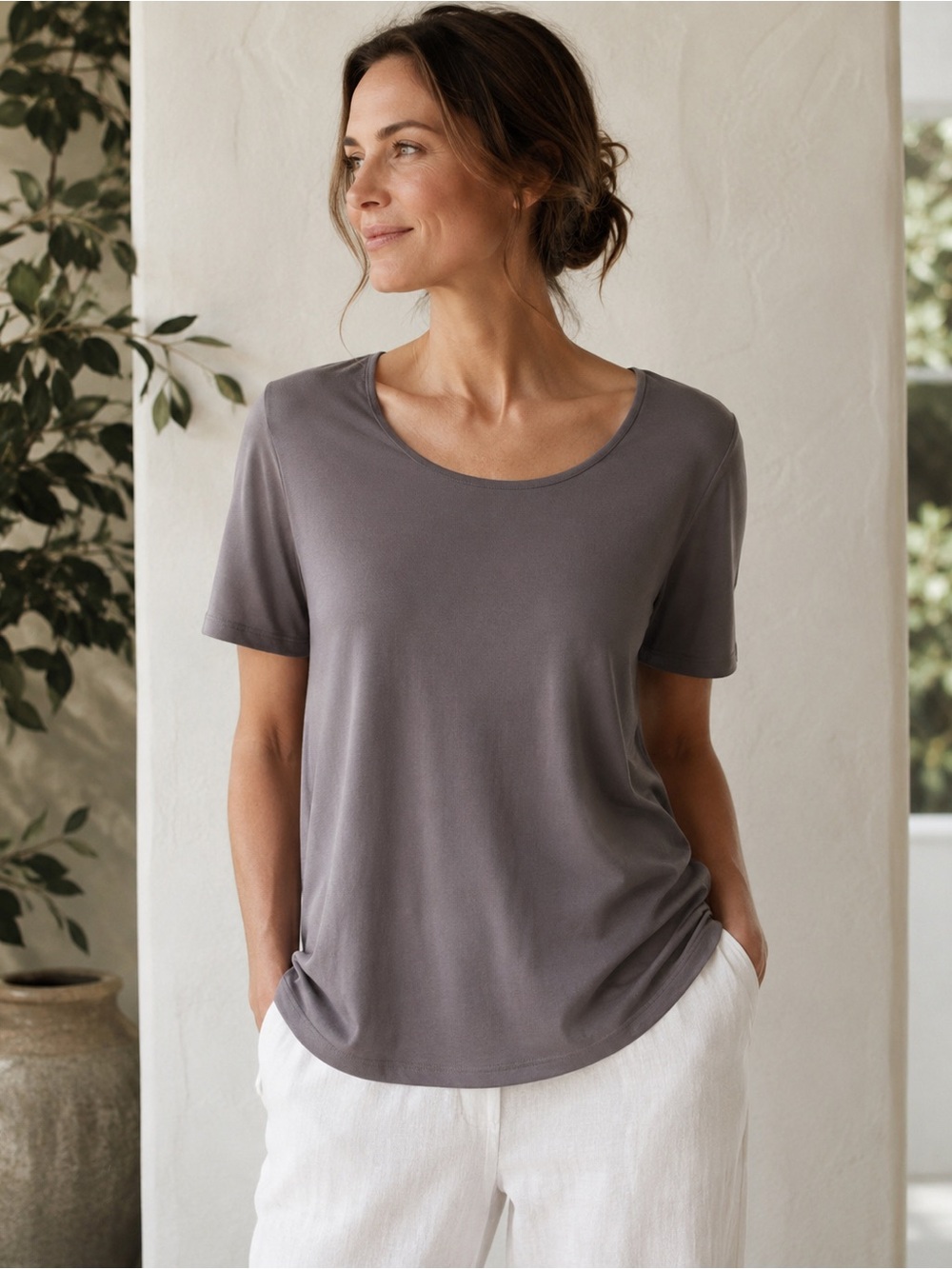 UBU Earth Womens Tee Sz S Gray Bamboo Jersey Longline Minimalist T-shirt Top